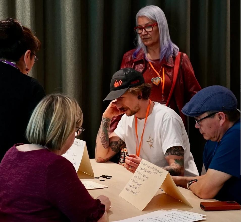 Community members participating in a Cree language session